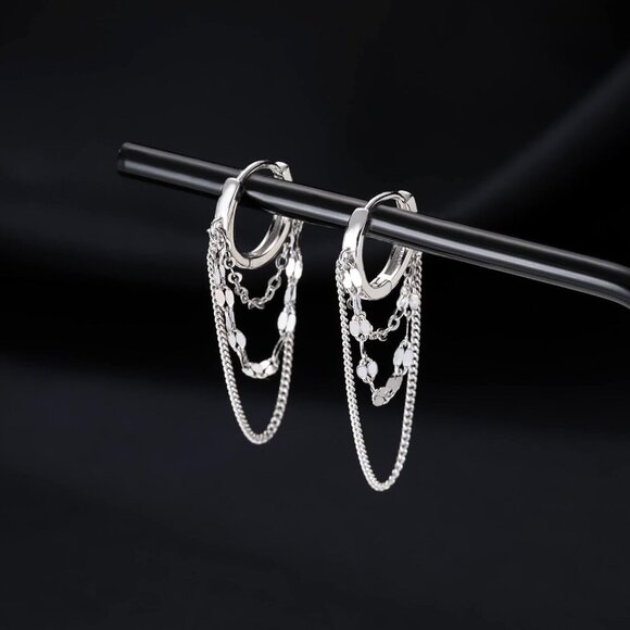 Solid Sterling Silver Drop Earrings - Picture 6 of 7